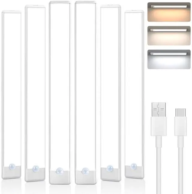 Main image of 6 Pack Under Cabinet Lighting, 3 Color Temps Motion Sensor Light Indoor, Rechargeable Battery Operated Lights, Wireless Magnetic Light Bar for Kitchen Counter Closet Stair Shelf Display
