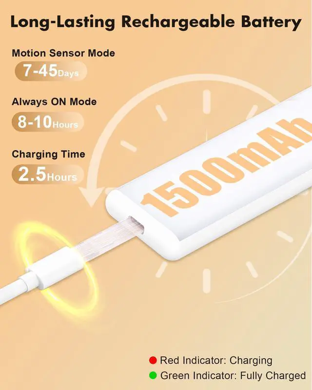 Alt view image 5 of 7 - 6 Pack Under Cabinet Lighting, 3 Color Temps Motion Sensor Light Indoor, Rechargeable Battery Operated Lights, Wireless Magnetic Light Bar for Kitchen Counter Closet Stair Shelf Display