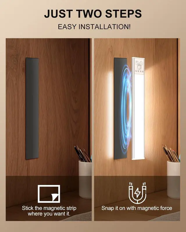 Alt view image 5 of 7 - LED Under Cabinet Lighting | 2000mAh Motion Sensor Under Counter Lights for Kitchen | USB Rechargeable Cabinet Lighting Wireless Dimmable Night Light for Closet Wardrobe Cupboard Stairs, 2 Pack