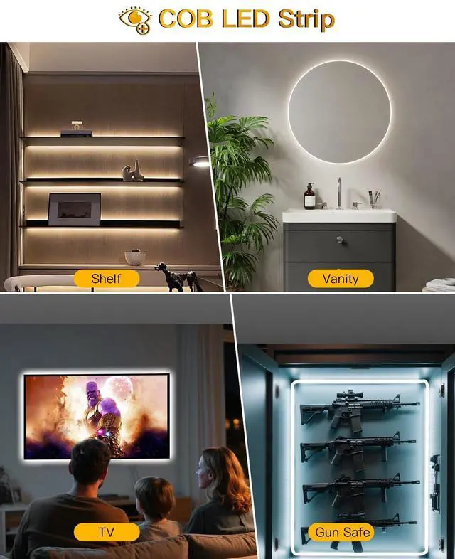 Alt view image 6 of 7 - Under Cabinet Lighting Wireless, 2 Pack 5000mAh 13FT COB Motion Sensor Led Light Strips Indoor, Rechargeable Battery Powered Motion Activated Stair Shelf Closet Cabinet Counter Led Strip Tape Lights