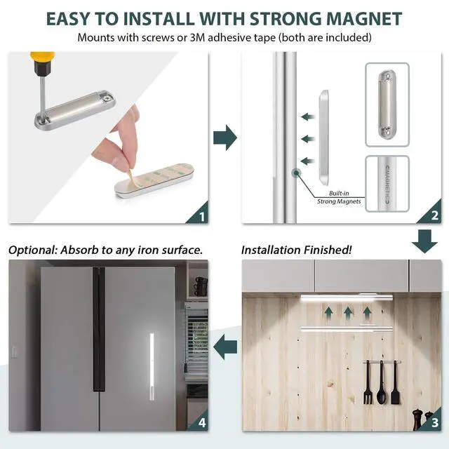 Alt view image 5 of 7 - 48 LED Closet Lights, Motion Sensor Light Indoor, 4500mah Build-in Large Rechargeable Battery, Wireless Under Cabinet Lighting for Kitchen/Pantry/Wardrobe/Wall/Stair, 6000K Clean White (2 Pack)