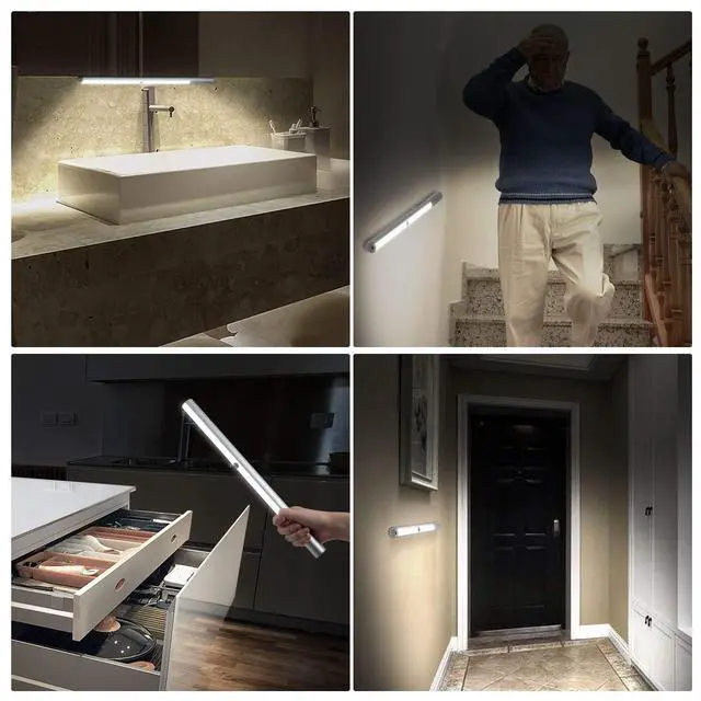 Alt view image 6 of 7 - 48 LED Closet Lights, Motion Sensor Light Indoor, 4500mah Build-in Large Rechargeable Battery, Wireless Under Cabinet Lighting for Kitchen/Pantry/Wardrobe/Wall/Stair, 6000K Clean White (2 Pack)