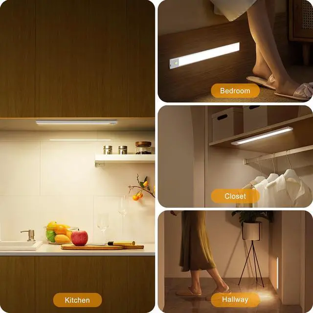 Alt view image 6 of 7 - Under Cabinet Lights, 46 LED lights Battery Operated Motion Sensor Light Indoor, USB C Rechargeable Closet Lights Motion Sensored, 1500mah Wireless Magnetic Light for Kitchen Night Stairs (2 Pack)