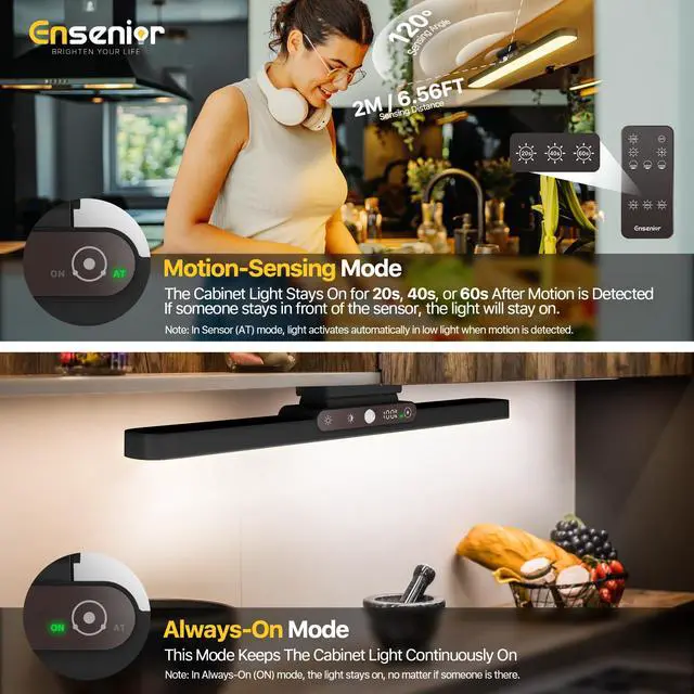 Alt view image 4 of 7 - Motion Sensor Light Indoor, Rechargeable Under Cabinet Lighting with Remote Control Digital Battery Display, Dimmable Magnetic LED Closet Lights, 3 CCT Stick on Lights for Kitchen, Hallway, Stairs