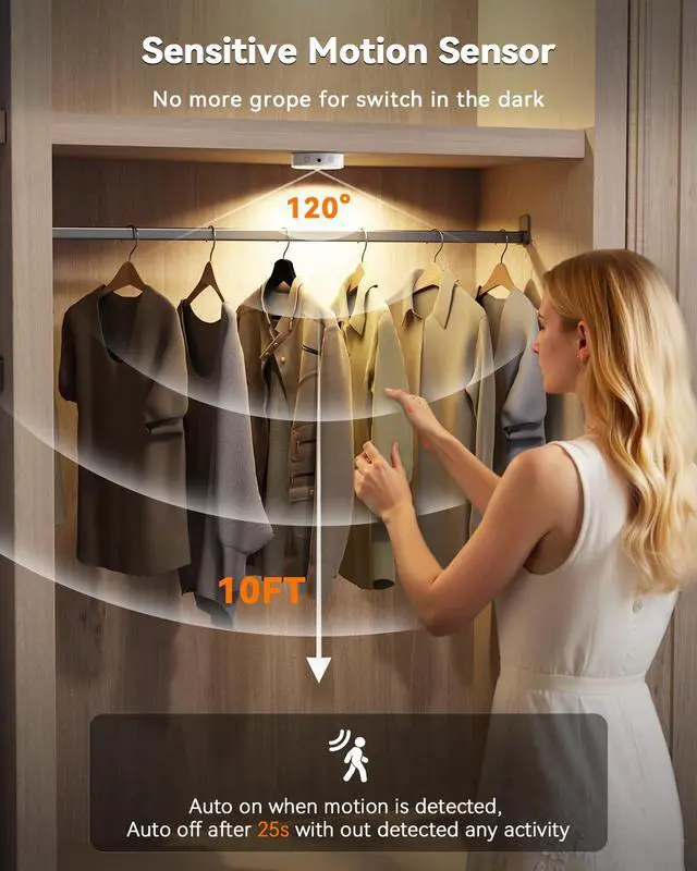 Alt view image 3 of 7 - Puck Lights with Remote, Rechargeable Under Cabinet Lighting, 3 Color Temps, 12 RGB Color LED Motion Sensor Lights Wireless, Dimmable Tap Lights for Closet, Kitchen, Shelf, Stair, 2 Pack