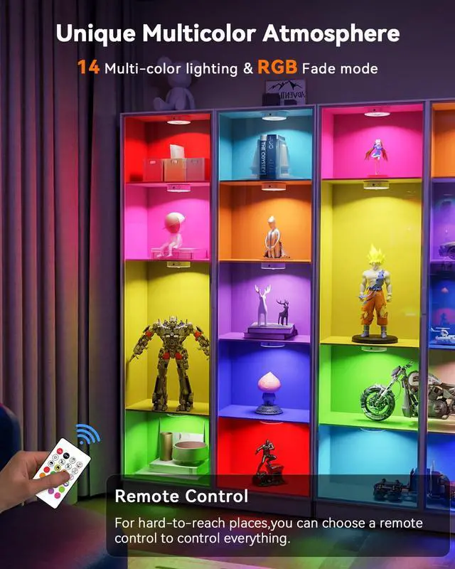 Alt view image 4 of 7 - Puck Lights with Remote, Rechargeable Under Cabinet Lighting, 3 Color Temps, 12 RGB Color LED Motion Sensor Lights Wireless, Dimmable Tap Lights for Closet, Kitchen, Shelf, Stair, 2 Pack