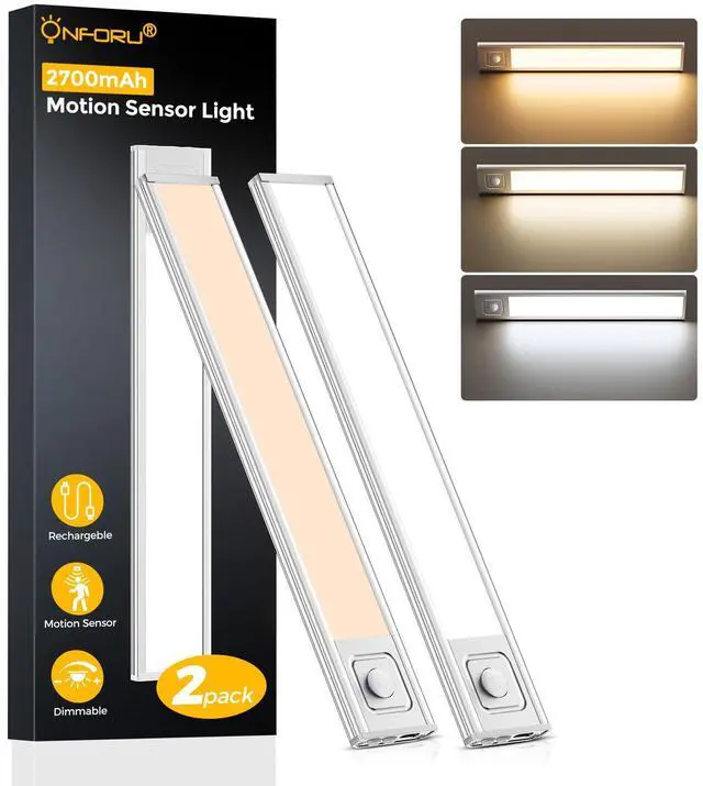 Main image of 13.8" Under Cabinet Lighting, 2700mAh USB-C Rechargeable, Motion Sensor Under Cabinet Lights with 3 Color & Dimmable, Magnetic Under Counter Lights for Kitchen, Closet, 2 Pack