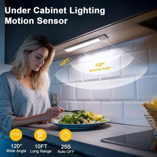 Alt view image 2 of 7 - 13.8" Under Cabinet Lighting, 2700mAh USB-C Rechargeable, Motion Sensor Under Cabinet Lights with 3 Color & Dimmable, Magnetic Under Counter Lights for Kitchen, Closet, 2 Pack