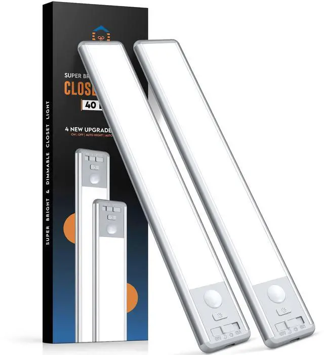 Main image of 10inch Under Cabinet Lights, 40 LED Closet Lights, Motion Sensor Light Indoor, Battery Operated Lights, 1800mah USB C Rechargeable Under Cabinet Lighting, Magnetic Night Light for Kitchen (2 Pack)