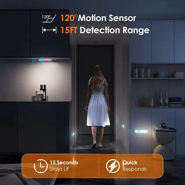 Alt view image 5 of 7 - 8.5" Under Cabinet Lighting 6 Pack, 3 Colors, Motion Sensor Light Indoor,48 LED Rechargeable Closet Lights, Dimmable Under Counter Lights, Stick-On Magnetic Cabinet Night Lights for Kitchen