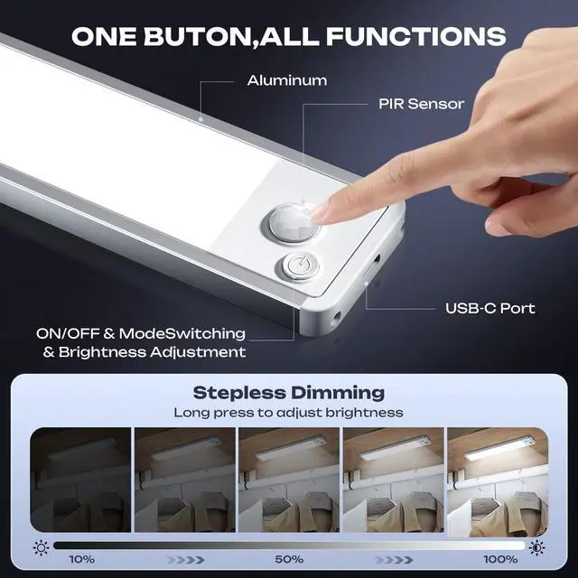 Alt view image 4 of 7 - 5 Pack Under Cabinet Lighting Wireless 2200maAh Rechargeable LED Motion Sensor Magnetic Light Indoor Closet Lights for Kitchen, Stairs Cool White