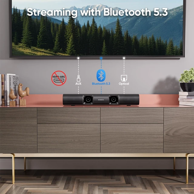 Alt view image 5 of 6 - Sound Bar for Smart TV, 90W Compact Soundbar TV Speaker with Subwoofer, 2.1Channel Home Theater Surround Sound System with Crisp Vocals and Deep Bass for TV PC Projector