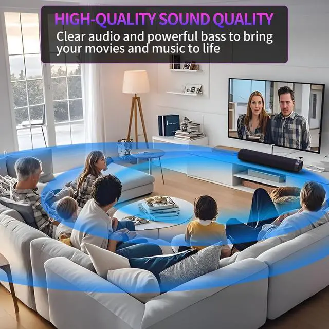 Alt view image 2 of 7 - Sound Bar for Smart TV, Sound Bar, Bluetooth Sound bar, with Optical/AUX/HD ARC, Surround Sound Speakers, Surround Sound System for TV/PC/Gaming/Projectors, Wall Mountable PC Soundbar