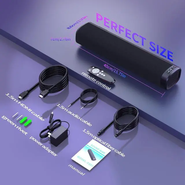 Alt view image 5 of 7 - Sound Bar for Smart TV, Sound Bar, Bluetooth Sound bar, with Optical/AUX/HD ARC, Surround Sound Speakers, Surround Sound System for TV/PC/Gaming/Projectors, Wall Mountable PC Soundbar