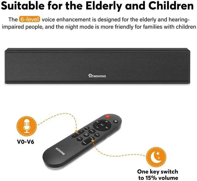 Alt view image 3 of 7 - 2.1 Sound Bar for Smart TV with Built-in Subwoofer, 6 Levels Voice Enhancement, 15 Inches Small TV Soundbar Speakers with Bluetooth 5.3/ARC/Optical/AUX/USB Connection, 3 EQ Modes, Wall Mount