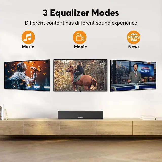 Alt view image 5 of 7 - 2.1 Sound Bar for Smart TV with Built-in Subwoofer, 6 Levels Voice Enhancement, 15 Inches Small TV Soundbar Speakers with Bluetooth 5.3/ARC/Optical/AUX/USB Connection, 3 EQ Modes, Wall Mount
