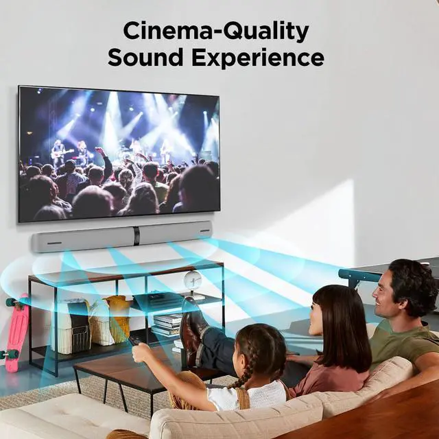 Alt view image 3 of 7 - Sound Bar for Smart TV, 90W Soundbar with Bluetooth 5.3/ARC/Optical/AUX Connect, Auto Volume Boost, 3 Customizable Equalizer Modes, 2 in 1 Detachable Soundbar for TV/PC/Gaming/Projectors