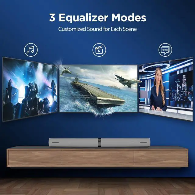 Alt view image 4 of 7 - Sound Bar for Smart TV, 90W Soundbar with Bluetooth 5.3/ARC/Optical/AUX Connect, Auto Volume Boost, 3 Customizable Equalizer Modes, 2 in 1 Detachable Soundbar for TV/PC/Gaming/Projectors