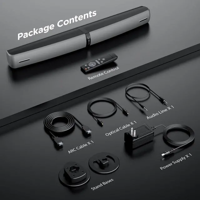 Alt view image 7 of 7 - Sound Bar for Smart TV, 90W Soundbar with Bluetooth 5.3/ARC/Optical/AUX Connect, Auto Volume Boost, 3 Customizable Equalizer Modes, 2 in 1 Detachable Soundbar for TV/PC/Gaming/Projectors