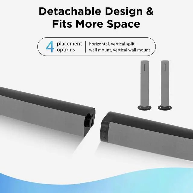 Alt view image 6 of 7 - Sound Bar for Smart TV, 90W Soundbar with Bluetooth 5.3/ARC/Optical/AUX Connect, Auto Volume Boost, 3 Customizable Equalizer Modes, 2 in 1 Detachable Soundbar for TV/PC/Gaming/Projectors
