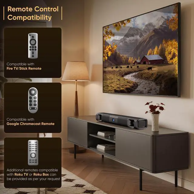 Alt view image 7 of 7 - Sound Bar for Smart TV, 60W Bluetooth 5.3 Soundbar with Dual Bass Drivers&Clear Voice, Virtual Surround Sound System with TV-ARC/Optical/AUX for TV/PC/Gaming/Projectors, 17 inch, Wall Mountable