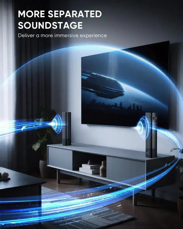 Alt view image 2 of 7 - Sound Bar for Smart TV, Detachable Soundbar TV Speaker with Bluetooth/ARC/Optical/AUX Input, Super Diaphragm Driver and 3 Preset Sound Effects for TV/PC/Projector.