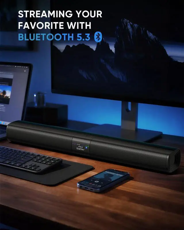 Alt view image 5 of 7 - Sound Bar for Smart TV, Detachable Soundbar TV Speaker with Bluetooth/ARC/Optical/AUX Input, Super Diaphragm Driver and 3 Preset Sound Effects for TV/PC/Projector.