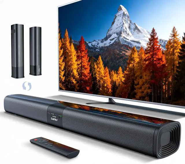 Main image of Sound Bar for Smart TV, Detachable Soundbar TV Speaker with Bluetooth/ARC/Optical/AUX Input, Super Diaphragm Driver and 3 Preset Sound Effects for TV/PC/Projector.