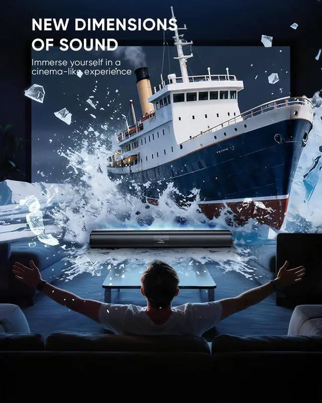 Alt view image 4 of 7 - Sound Bar for Smart TV, Detachable Soundbar TV Speaker with Bluetooth/ARC/Optical/AUX Input, Super Diaphragm Driver and 3 Preset Sound Effects for TV/PC/Projector.