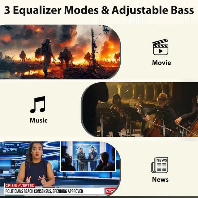 Alt view image 5 of 6 - Sound Bar for Smart TV with Wired Subwoofers, 2.1 Channel Small TV Soundbar Speakers, Home Theater Surround Sound System, Bluetooth 5.3/ ARC/Optical/AUX Connectivity