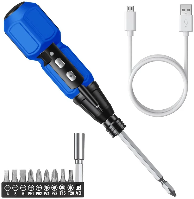 Main image of Power Screwdriver Cordless Rechargeable, Electric Screwdriver Sets, Portable Automatic Home Repair Tool Kit, Motorized Screwdriver with LED Lights and USB Cable, Blue