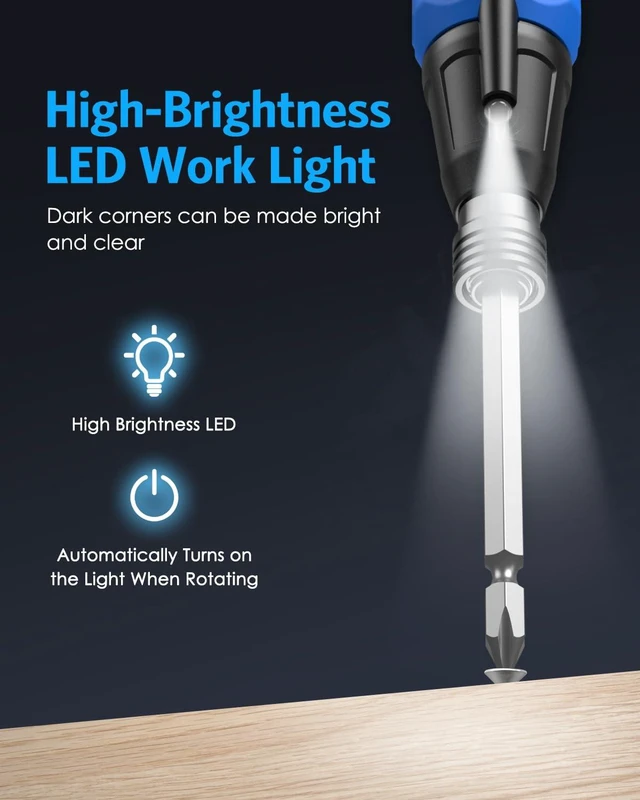 Alt view image 6 of 7 - Power Screwdriver Cordless Rechargeable, Electric Screwdriver Sets, Portable Automatic Home Repair Tool Kit, Motorized Screwdriver with LED Lights and USB Cable, Blue