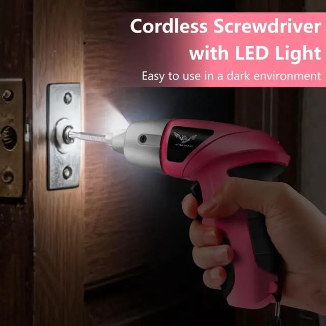 Alt view image 6 of 7 - Cordless Electric Screwdriver, 3.6V Rechargeable Power Screwdriver with 26pcs Driver Bit, Ideal for Small Projects, Home DIY&Women, Pink