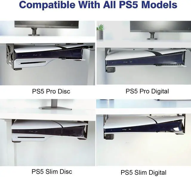 Alt view image 4 of 7 - Under Desk Holder for PS5/PS5 Slim/Pro,Stealth Mount Compaitble with PlayStation 5 Disc & Digital Edition Console,Space Saving,DP-05