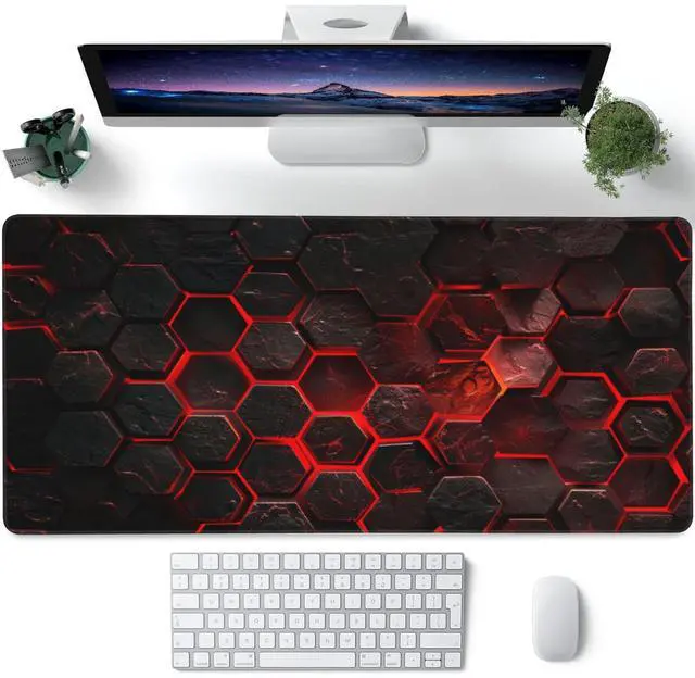 Main image of Large Gaming Mouse Pad for Desk,Red Honeycomb Science Technology Desk Mat,Honeycomb Hexagon Desk Pad,Extended Big Computer Keyboard Mouse Pad with Non-Slip Base Stitched Edges 35.4"x15.7"