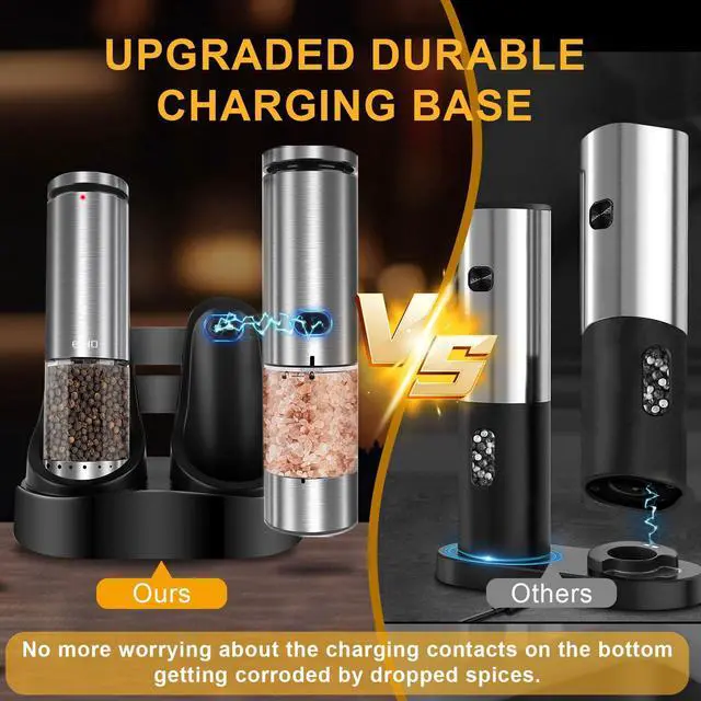 Alt view image 4 of 7 - Electric Salt and Pepper Grinder Set USB Rechargeable, Upgraded External Adjustable Coarseness, Stainless Steel Automatic Salt and Pepper Shakers Mills with LED Light, House Warming Cooking Gifts