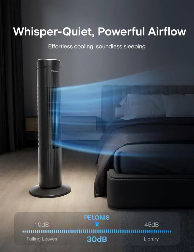 Alt view image 2 of 6 - 30-Inch Oscillating Tower Fan for Bedroom 3 Speed, Quiet Tower Fan with Remote ControL, Small Fan, 7-Hour Timer ETL Certified, Black