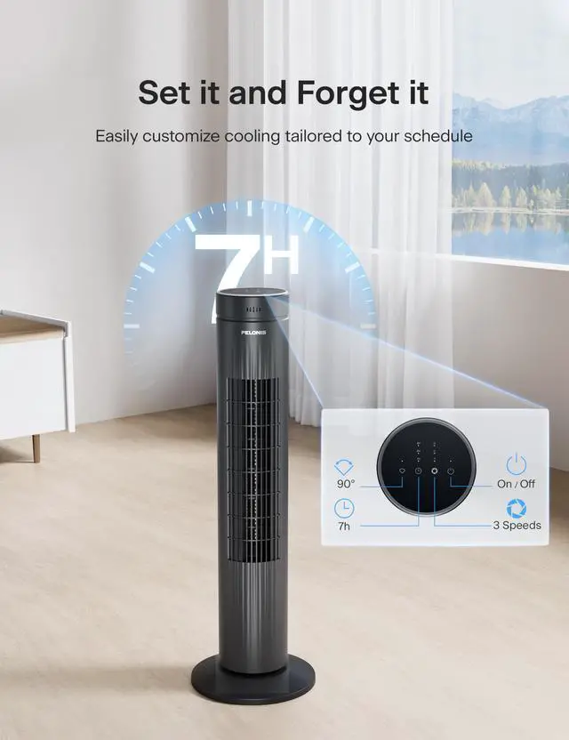 Alt view image 3 of 6 - 30-Inch Oscillating Tower Fan for Bedroom 3 Speed, Quiet Tower Fan with Remote ControL, Small Fan, 7-Hour Timer ETL Certified, Black