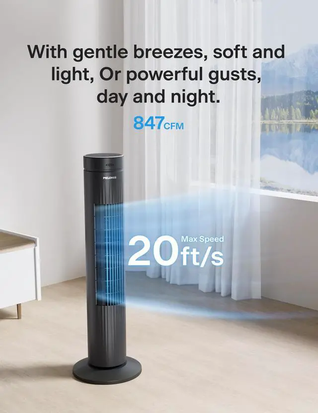 Alt view image 6 of 6 - 30-Inch Oscillating Tower Fan for Bedroom 3 Speed, Quiet Tower Fan with Remote ControL, Small Fan, 7-Hour Timer ETL Certified, Black