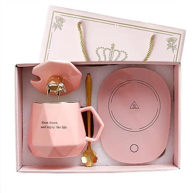 Main image of Coffee Warmer for Desk with Mug Set. Women's Day Valentines Morther's Day Birthday Gifts for Woman. Cup Warmer with Automatic Shut Off, Drink Warmer for Cocoa, Tea, Milk. (Pink)