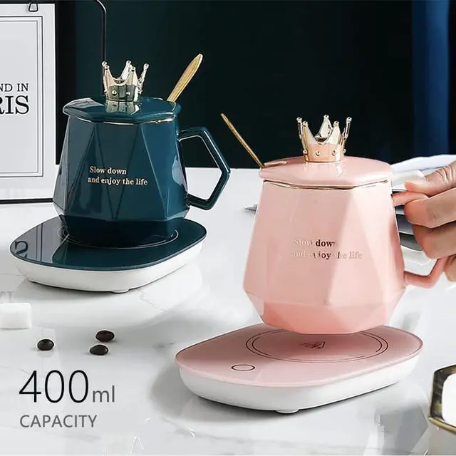 Alt view image 3 of 7 - Coffee Warmer for Desk with Mug Set. Women's Day Valentines Morther's Day Birthday Gifts for Woman. Cup Warmer with Automatic Shut Off, Drink Warmer for Cocoa, Tea, Milk. (Pink)