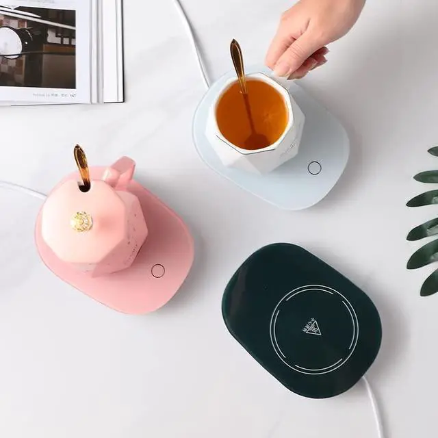 Alt view image 6 of 7 - Coffee Warmer for Desk with Mug Set. Women's Day Valentines Morther's Day Birthday Gifts for Woman. Cup Warmer with Automatic Shut Off, Drink Warmer for Cocoa, Tea, Milk. (Pink)