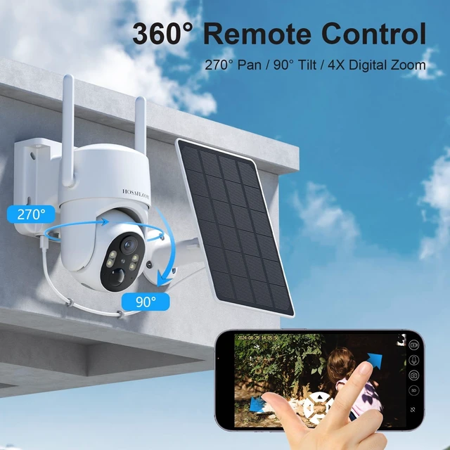 Alt view image 3 of 7 - HOSAFE.COM WiFi Solar Security Cameras Wireless Outdoor with 2K HD View | 360° PTZ Remote Security Camera Outdoor Wireless, Free Cloud Storage, 3MP Color Night Vision, Smart Detection, IP66