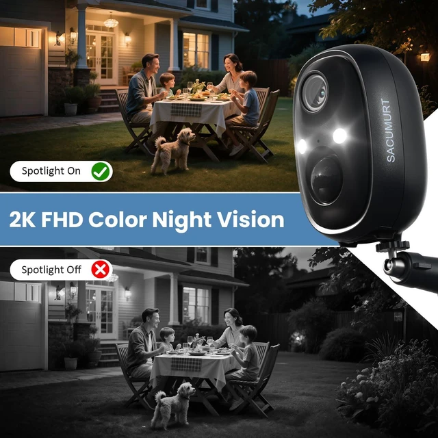 Alt view image 6 of 7 - Outdoor Security Camera Wireless, WiFi Solar Camera for Home Security | SD/Cloud, Smart Detection, 2K HD Color Night Vision, 2-Way Talk, 2.4Ghz WiFi, Works with Alexa/Google, for Office/Outdoor