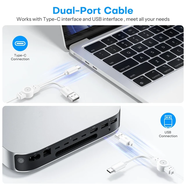 Alt view image 3 of 7 - Wired Keyboard and Mouse for Mac, USB-C & USB-A, Number Pad, Silver White | Plug directly into any MacMacBook Air/Pro, iMac, Mac Mini, No Bluetooth Pairing, No adapter needed, Hotkeys, Ergonomic Tilt