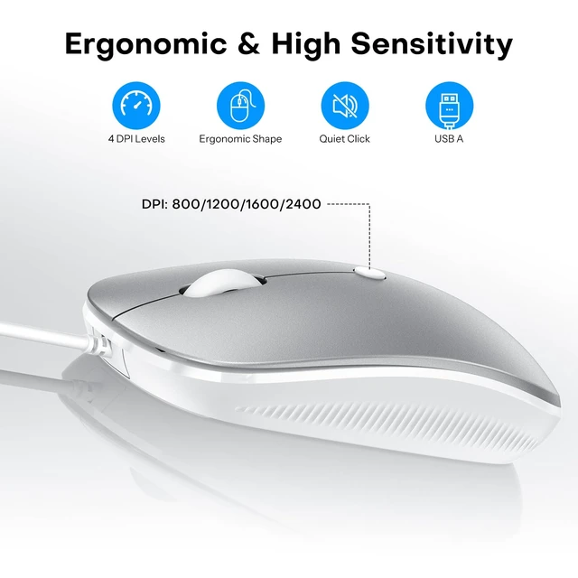 Alt view image 4 of 7 - Wired Keyboard and Mouse for Mac, USB-C & USB-A, Number Pad, Silver White | Plug directly into any MacMacBook Air/Pro, iMac, Mac Mini, No Bluetooth Pairing, No adapter needed, Hotkeys, Ergonomic Tilt