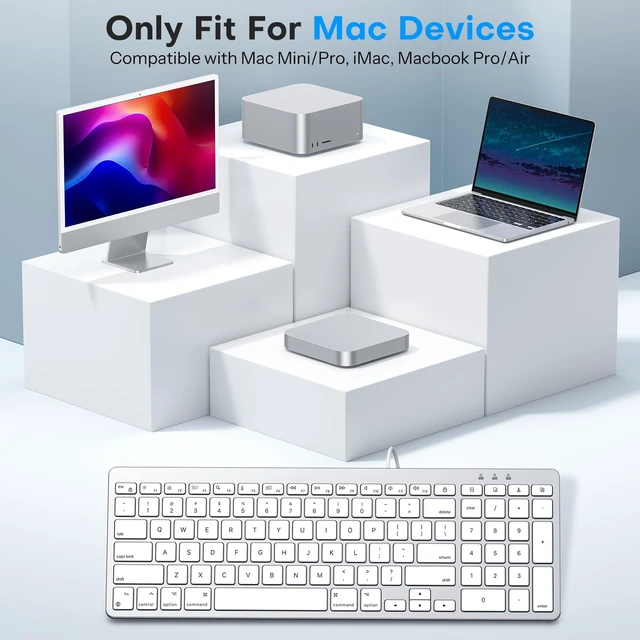 Alt view image 7 of 7 - Wired Keyboard and Mouse for Mac, USB-C & USB-A, Number Pad, Silver White | Plug directly into any MacMacBook Air/Pro, iMac, Mac Mini, No Bluetooth Pairing, No adapter needed, Hotkeys, Ergonomic Tilt