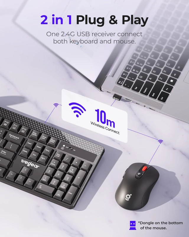 Alt view image 2 of 7 - Wireless Keyboard and Mouse Combo, 5-Level Adjustable 4000 DPI Mouse, 2.4G Full Size Keyboard with 8 Additional Shortcuts, Comfortable Typewriter for PC, Desktop, Laptop, MacBook
