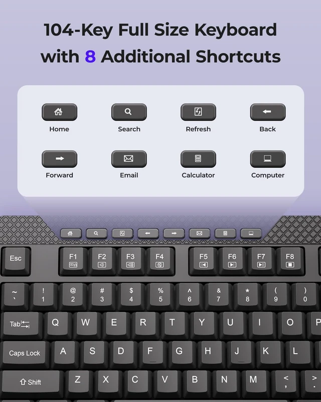 Alt view image 3 of 7 - Wireless Keyboard and Mouse Combo, 5-Level Adjustable 4000 DPI Mouse, 2.4G Full Size Keyboard with 8 Additional Shortcuts, Comfortable Typewriter for PC, Desktop, Laptop, MacBook