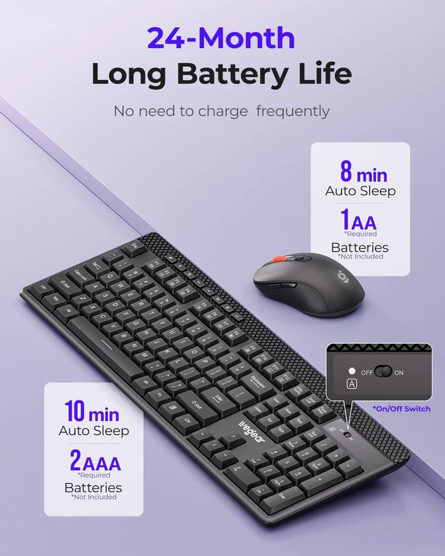 Alt view image 5 of 7 - Wireless Keyboard and Mouse Combo, 5-Level Adjustable 4000 DPI Mouse, 2.4G Full Size Keyboard with 8 Additional Shortcuts, Comfortable Typewriter for PC, Desktop, Laptop, MacBook